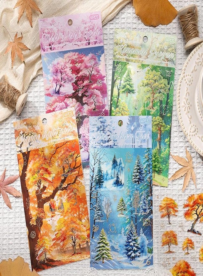 SAMVARDHAN Seasonal Tree Landscape PET Stickers Pack (16 Sheets) | Glossy Die-Cut |Transparent Stickers for Journaling, Scrapbooking & DIY Crafts | Pack of 4 - Image 1