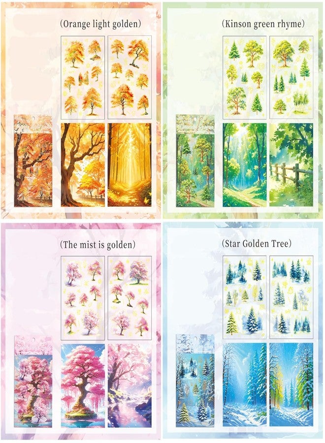 SAMVARDHAN Seasonal Tree Landscape PET Stickers Pack (16 Sheets) | Glossy Die-Cut |Transparent Stickers for Journaling, Scrapbooking & DIY Crafts | Pack of 4 - Image 3