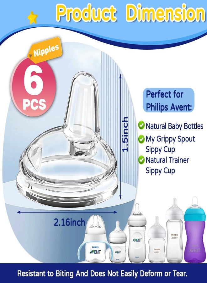 CRAZYTHUR Sippy Spout Nipples(6 Pack), Compatible with Philips Avent Natural Bottles, My Grippy Spout & Natural Trainer Sippy Cup, 100% Food Grade Silicone Sippy Cup Nipples, 6m+, Leak-Proof, BPA-Free - Image 3