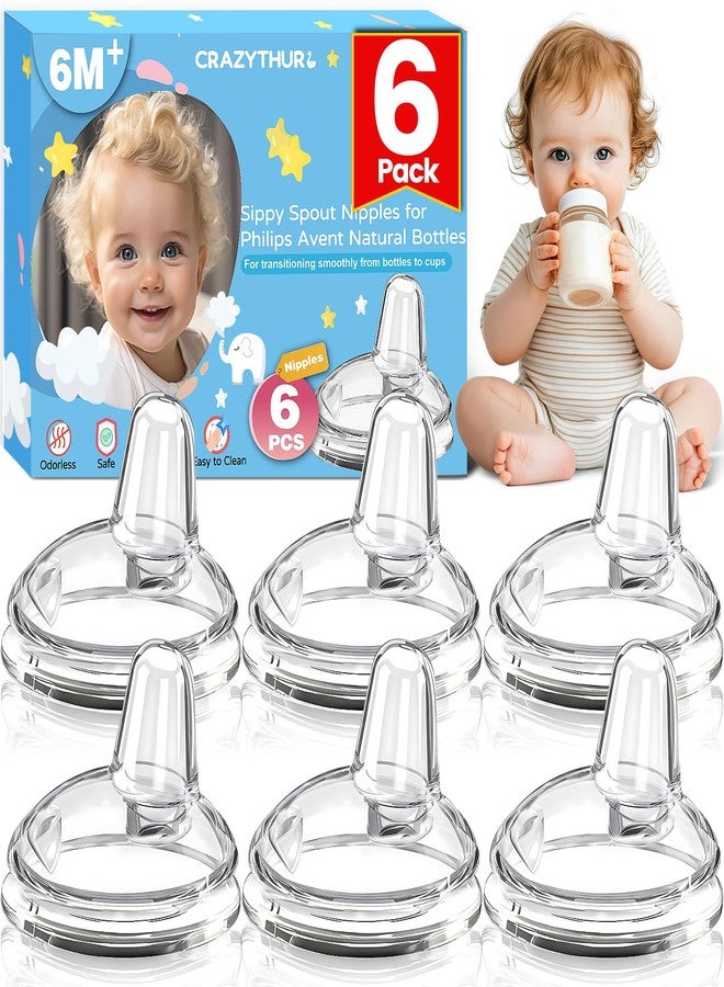 CRAZYTHUR Sippy Spout Nipples(6 Pack), Compatible with Philips Avent Natural Bottles, My Grippy Spout & Natural Trainer Sippy Cup, 100% Food Grade Silicone Sippy Cup Nipples, 6m+, Leak-Proof, BPA-Free - Image 1