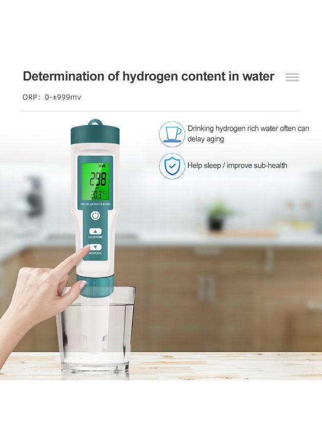 Halamine 7 in 1  PH Meter，PH/TDS/EC/ORP/S.G/Salinity/Temperature Multi-Parameter Pocket Water Quality Tester with Electrode Replaceable C-600 PH Meter for Pools Drinking Water Aquariums with Backlight - Image 2