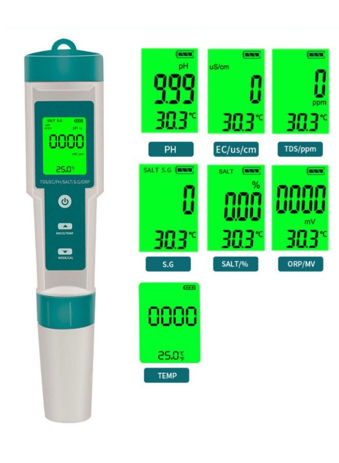 Halamine 7 in 1  PH Meter，PH/TDS/EC/ORP/S.G/Salinity/Temperature Multi-Parameter Pocket Water Quality Tester with Electrode Replaceable C-600 PH Meter for Pools Drinking Water Aquariums with Backlight - Image 3
