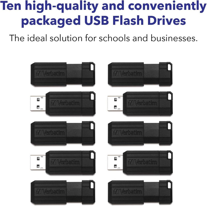 Verbatim 32GB PinStripe USB 2.0 Flash Drive Retractable Thumb Drive â€“ Business 10pk â€“ Black - Image 2