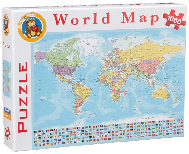 Fluffy Bear World Map - 1000 Pieces - Image 1