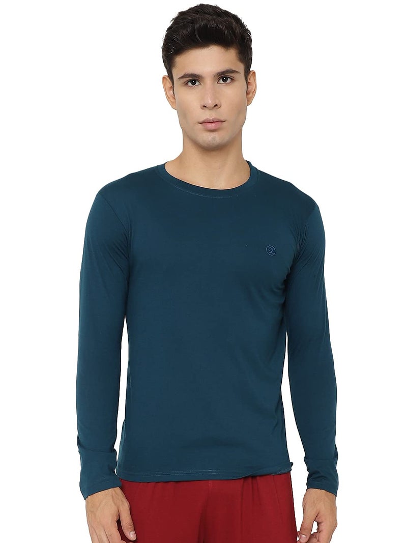 CHKOKKO Cotton Casual Regular Fit Round Neck Full Sleeve Tshirts for Men Indigo Size XL - Image 1