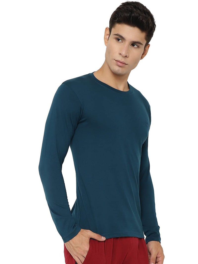 CHKOKKO Cotton Casual Regular Fit Round Neck Full Sleeve Tshirts for Men Indigo Size XL - Image 4