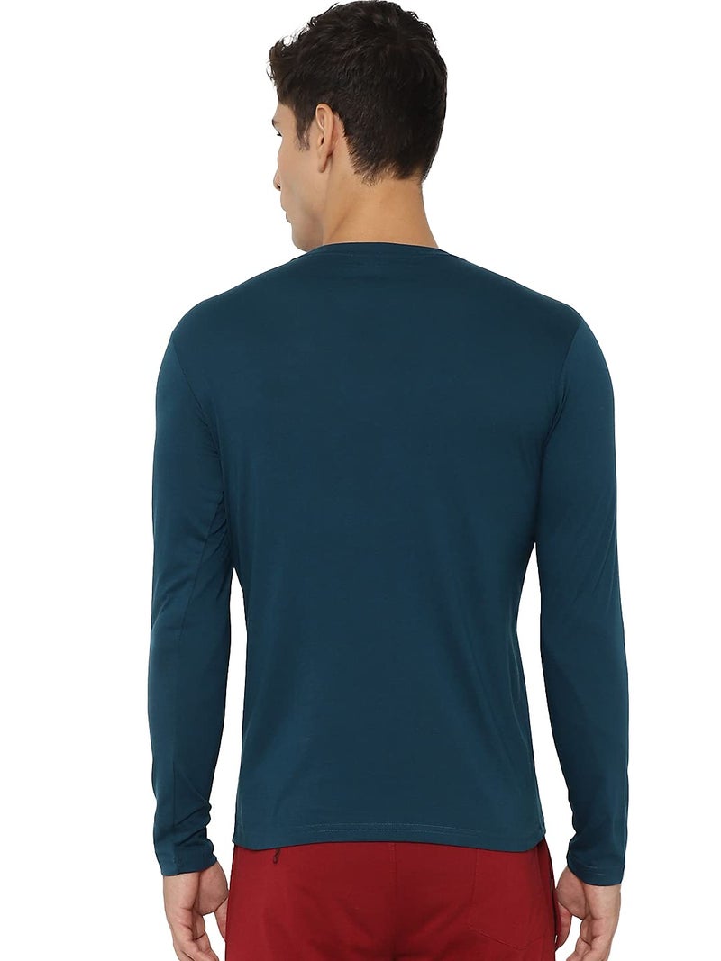 CHKOKKO Cotton Casual Regular Fit Round Neck Full Sleeve Tshirts for Men Indigo Size XL - Image 3