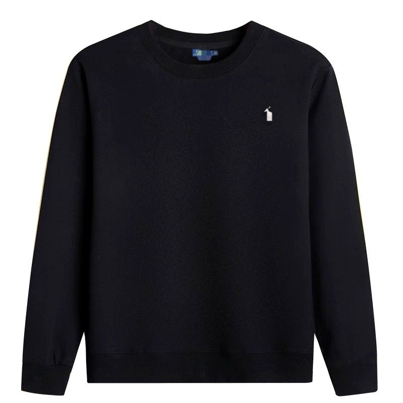 Men's Cotton Crewneck Pullover Sweatshirt with Embroidered Logo, Long Sleeve, Slim Fit, Solid Colour - Image 2