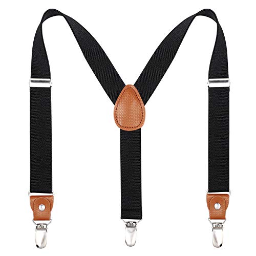 Kajeer Toddlers Kids Boys Mens Suspenders - Y Back Adjustable Strong Clips Synthetic Leather Suspenders (23.6 Inch (7 Months - 3 Years), Black) - Image 1