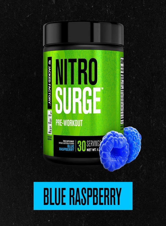 Jacked Factory NITROSURGE Pre Workout Supplement - Energy Booster, Instant Strength Gains, Clear Focus & Intense Pumps - NO Booster & Powerful Preworkout Energy Powder - 30 Servings, Blue Raspberry - Image 2