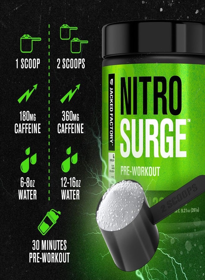 Jacked Factory NITROSURGE Pre Workout Supplement - Energy Booster, Instant Strength Gains, Clear Focus & Intense Pumps - NO Booster & Powerful Preworkout Energy Powder - 30 Servings, Blue Raspberry - Image 4