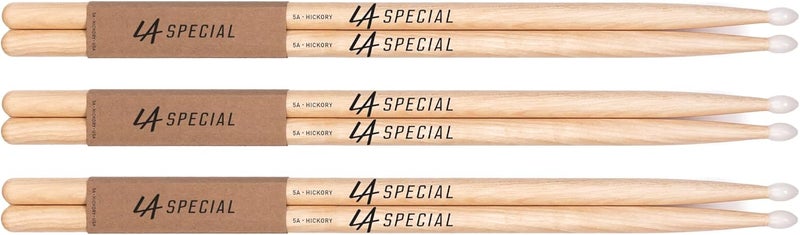 promark LA Specials - 5A Drumsticks - Drum Sticks Set for Acoustic Drums or Electronic Drums - Oval Nylon Tip - Hickory Drum Sticks - Consistent Weight and Pitch - Made in the USA - 3 Pairs - Image 1