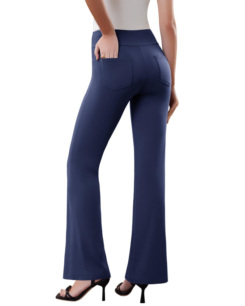 DLOODA Womens Dress Pants Stretchy Work Pants Business Casual Office Trousers Pull On Flare Slacks with 4 Pockets Navy Blue - Image 4
