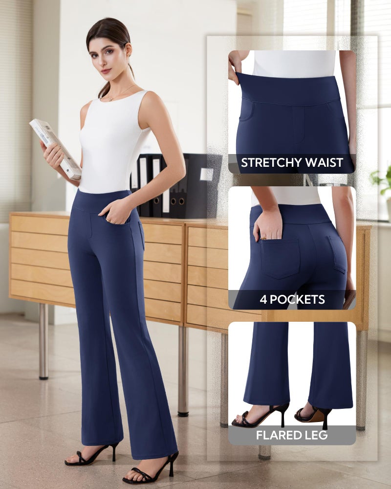 DLOODA Womens Dress Pants Stretchy Work Pants Business Casual Office Trousers Pull On Flare Slacks with 4 Pockets Navy Blue - Image 5