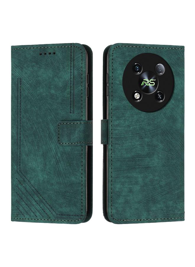 Green Tiger For itel RS4 Skin Feel Stripe Pattern Leather Phone Case with Lanyard(Green)
