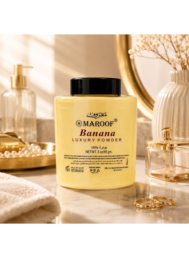 MAROOF Luxury Banana Powder Light Yellow for Face & Body - Oil Control, Smooth Matte Finish, Professional & Daily Use, 85g - Image 3