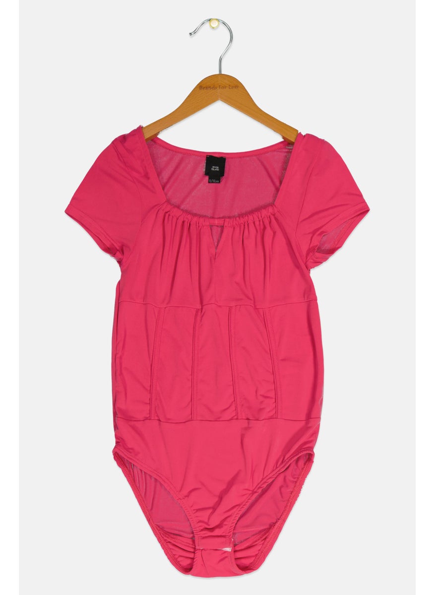 RIVER ISLAND Kids Girl Solid Bodysuit, Dark Pink  - Image 1