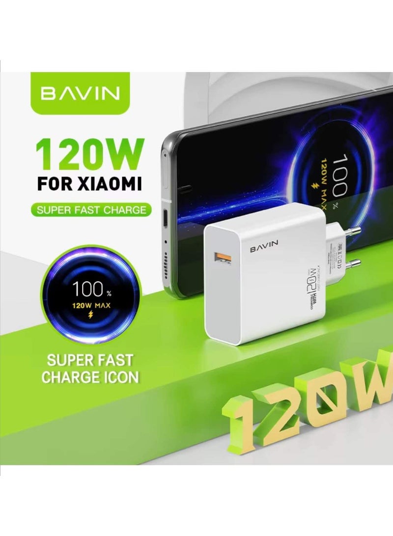 بافين بافن شاحن هاتف أندرويد بقوة 120 واط، شاحن حائط سريع Hypercharge Turbo متوافق مع اجهزة شاومي - ابيض - Image 4