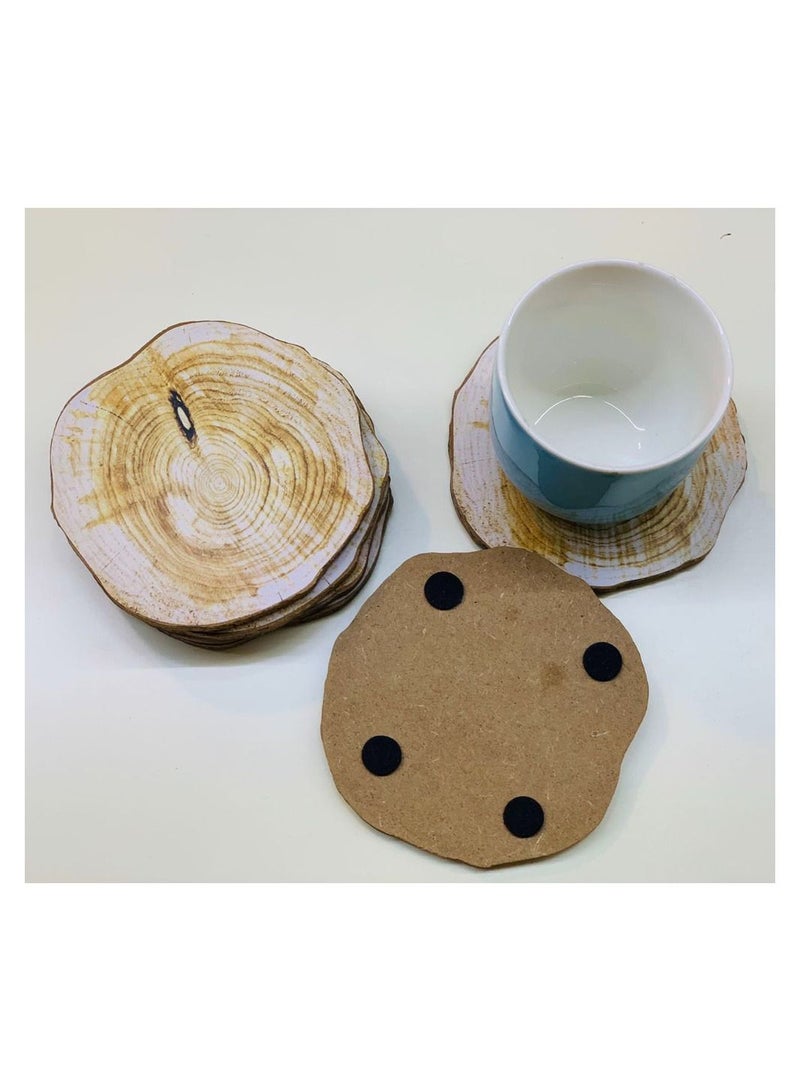 LINGWEI Six Pieces Unfinished Natural Wood Non Slip Cup Insulation Mats Tea And Table Coaster Set For Cold Drinks And Hot Beverage Home Decorations (Wooden Design)  - Image 2
