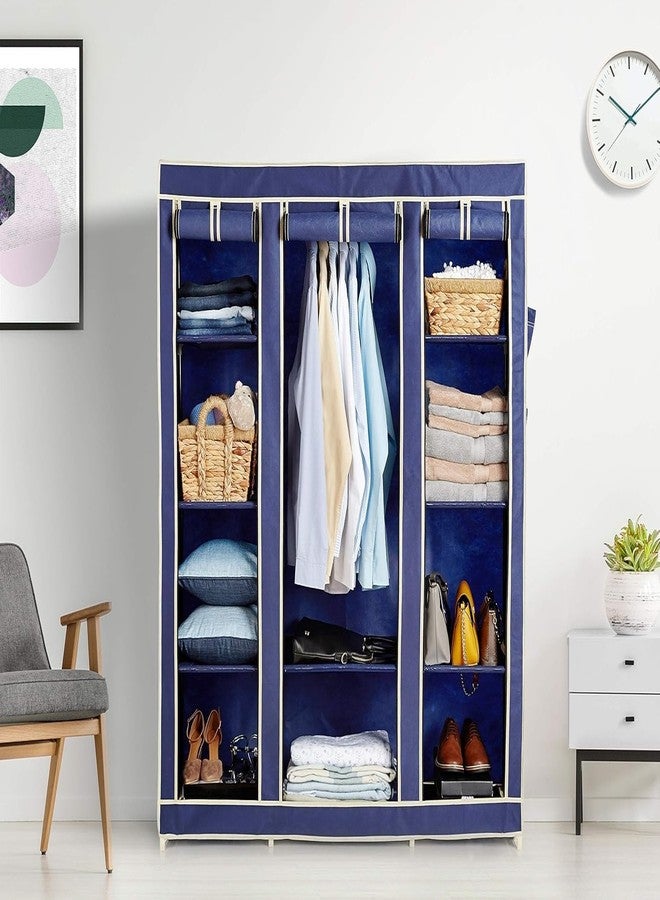 OBBO Plastic 3-Door Foldable Wardrobe – 10 Rack Storage Cabinet for Clothes, Shoes & Accessories | Space-Saving Closet Organizer for Bedroom & Home | Durable & Portable | 162 x 44 x 138 cm – Blue - Image 1