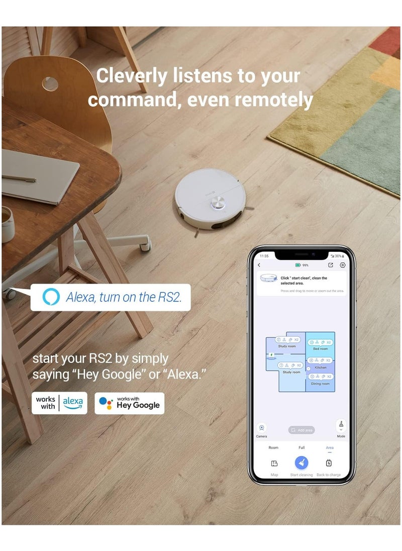 RS2 Robot Vacuum Cleaner Washer with Station, Automatic Emptying/Automatic Washing/Automatic Drying/Automatic Station Cleaning/Automatic Filling, AI 3D Obstacle Detection