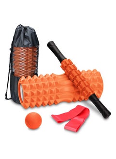 Hihonor 5 in 1 Foam Roller Set,Yoga Roller with Massage Ball and Massage Roller Stick for Deep Tissue Massage, Pain Relief of Back, Legs.Exercise Resistance Bands, Massage Ball and Carry Bag (Orange)  - Image 1