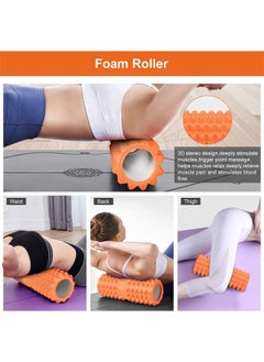 Hihonor 5 in 1 Foam Roller Set,Yoga Roller with Massage Ball and Massage Roller Stick for Deep Tissue Massage, Pain Relief of Back, Legs.Exercise Resistance Bands, Massage Ball and Carry Bag (Orange)  - Image 3