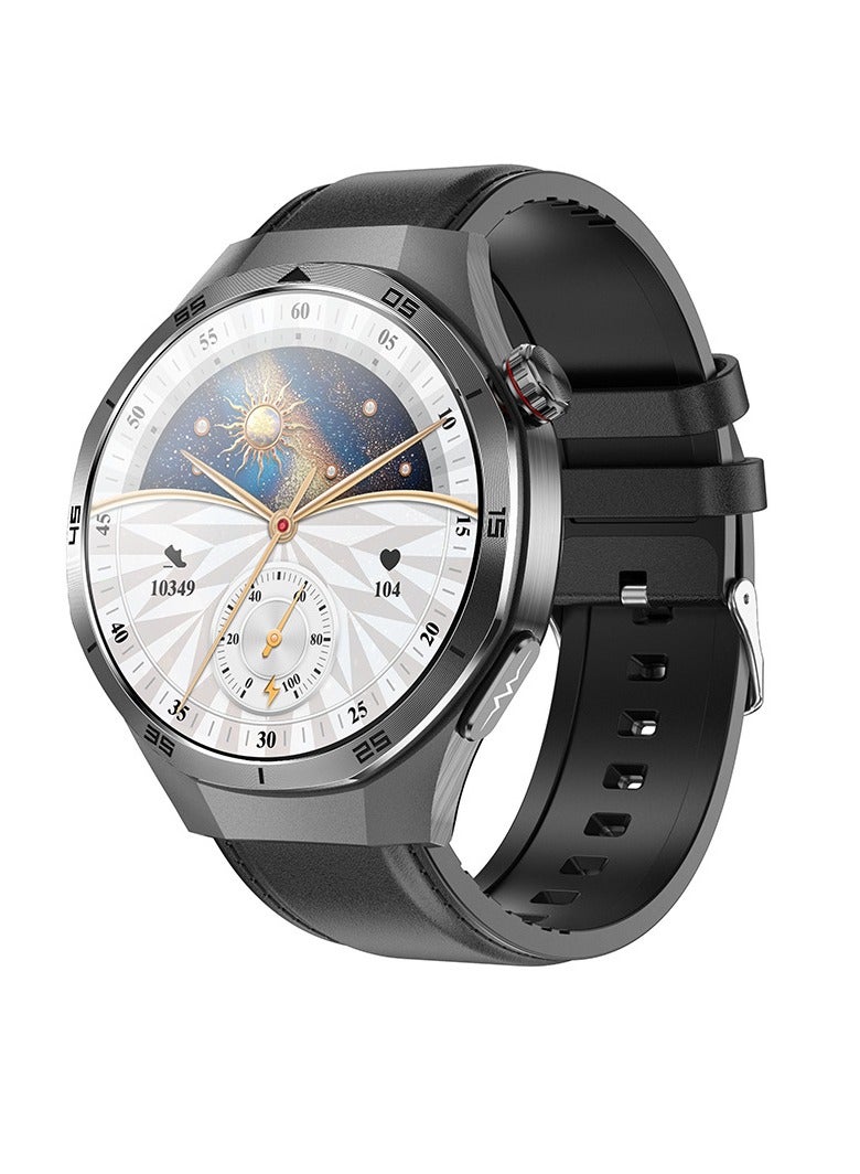 ET456 Smart Watch, 1.56 Inch Amoled Screen Health Care Tracker Smart Wrist Watch, IP68 Waterproof Full Touch Screen Smart Fitness Watch For Men And Women, (1pc, Black, Leather Strap) - Image 1