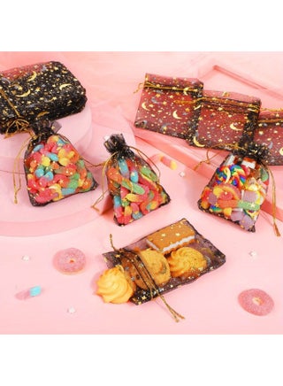100Pcs Organza Bags with Moon Star Print, 12x9 cm Drawstring Gift Pouches for Wedding Party Favors, Jewelry Candy Bags(Sheer Black) - view 4