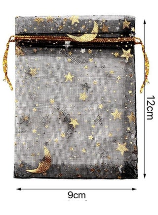 100Pcs Organza Bags with Moon Star Print, 12x9 cm Drawstring Gift Pouches for Wedding Party Favors, Jewelry Candy Bags(Sheer Black) - view 2