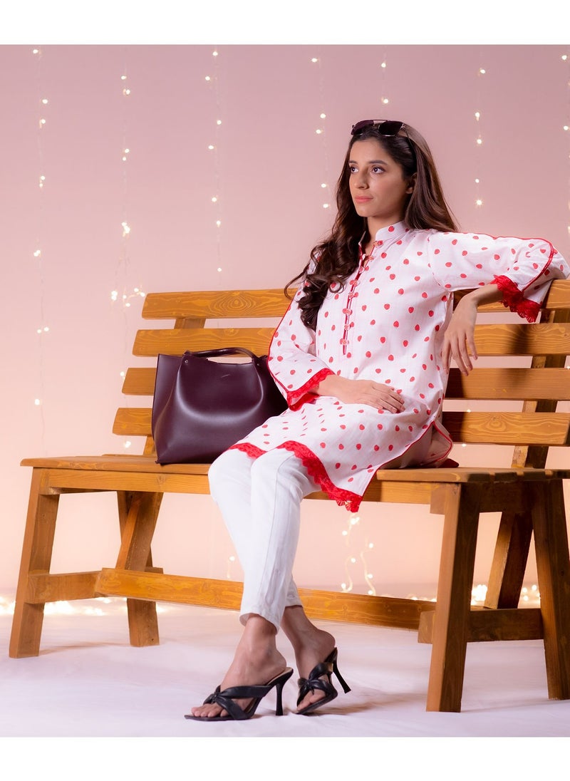 Cotton Lace Fancy Button Kurti