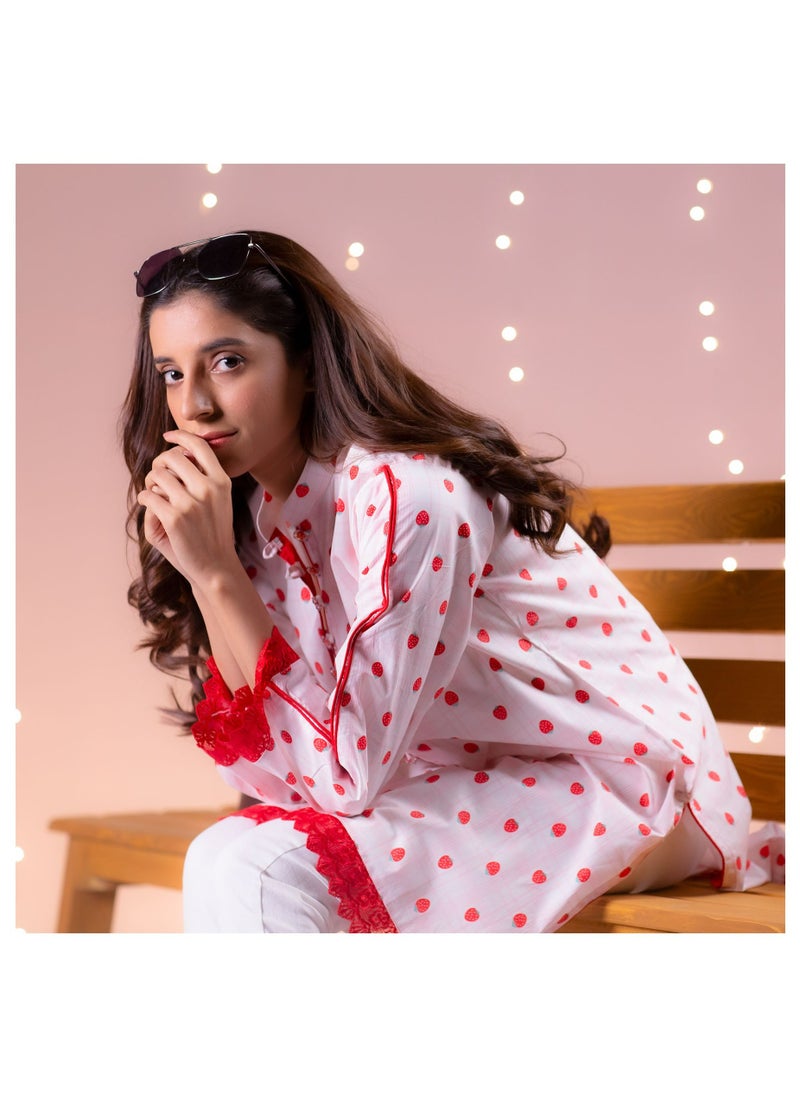 Cotton Lace Fancy Button Kurti