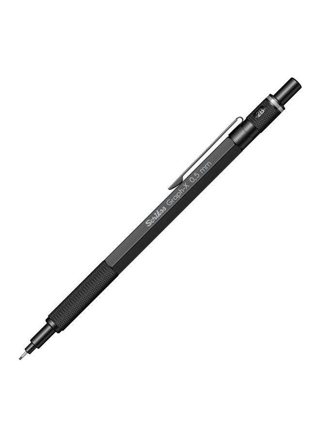 Scrikss Scrikss 0.5mm Mechanical Clutch Lead Pen Pencil Matt Black Brass Body Push Mechanism Graph-X Series Eraser Included  - Image 1