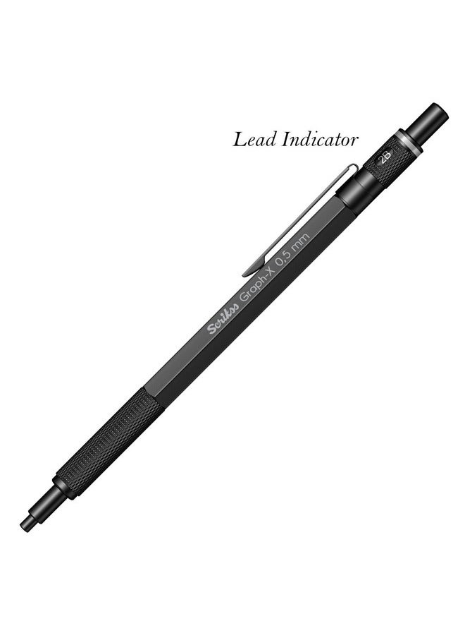Scrikss Scrikss 0.5mm Mechanical Clutch Lead Pen Pencil Matt Black Brass Body Push Mechanism Graph-X Series Eraser Included  - Image 3