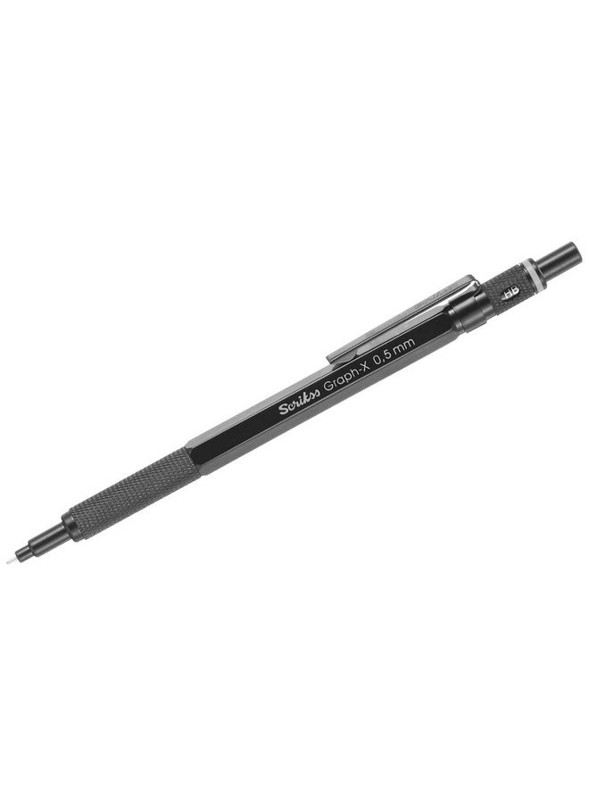 Scrikss Scrikss 0.5mm Mechanical Clutch Lead Pen Pencil Matt Black Brass Body Push Mechanism Graph-X Series Eraser Included  - Image 4