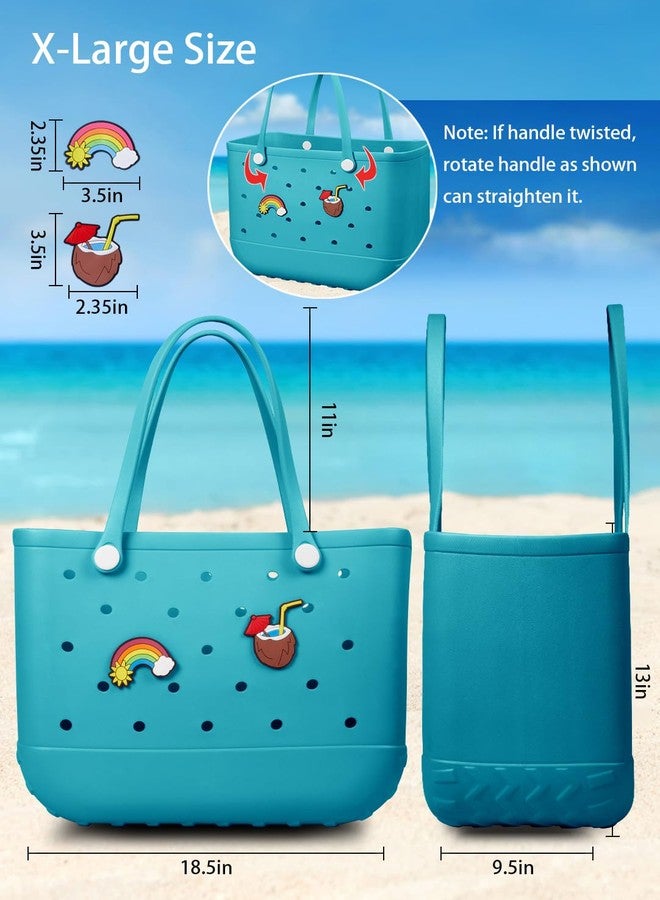 Baonat Beach Bag Rubber Tote Bag - Waterproof Travel Bag for Women Washable Tote Bag Handbag for Sports Beach Market Pool (Lake Green, Large) - Image 2