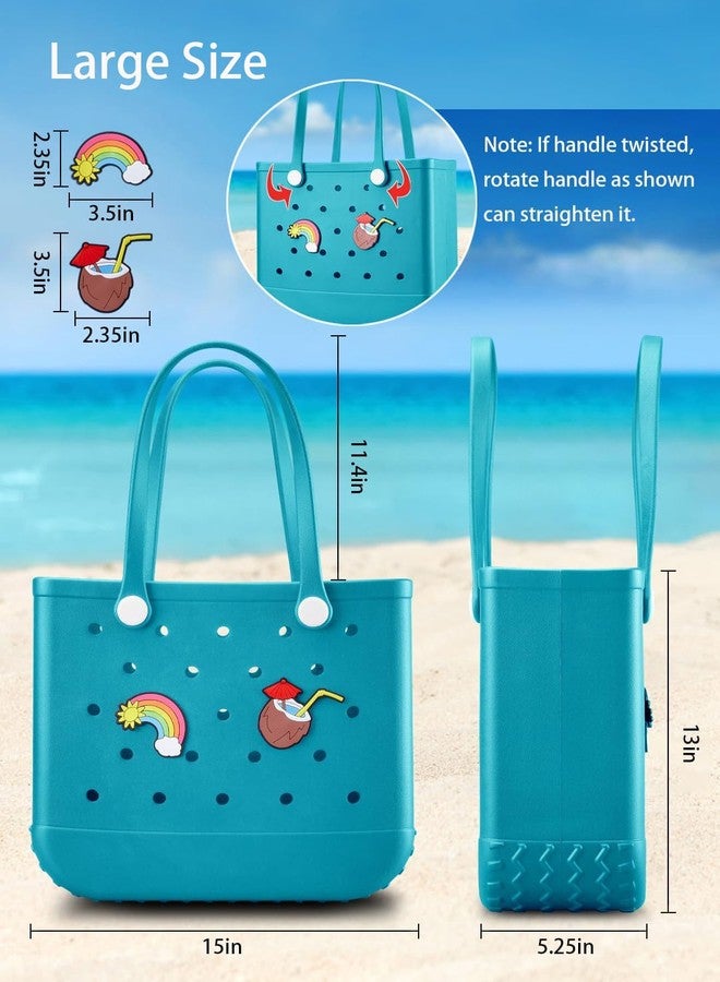 Baonat Beach Bag Rubber Tote Bag - Waterproof Travel Bag for Women Washable Tote Bag Handbag for Sports Beach Market Pool (Lake Green, Large) - Image 3