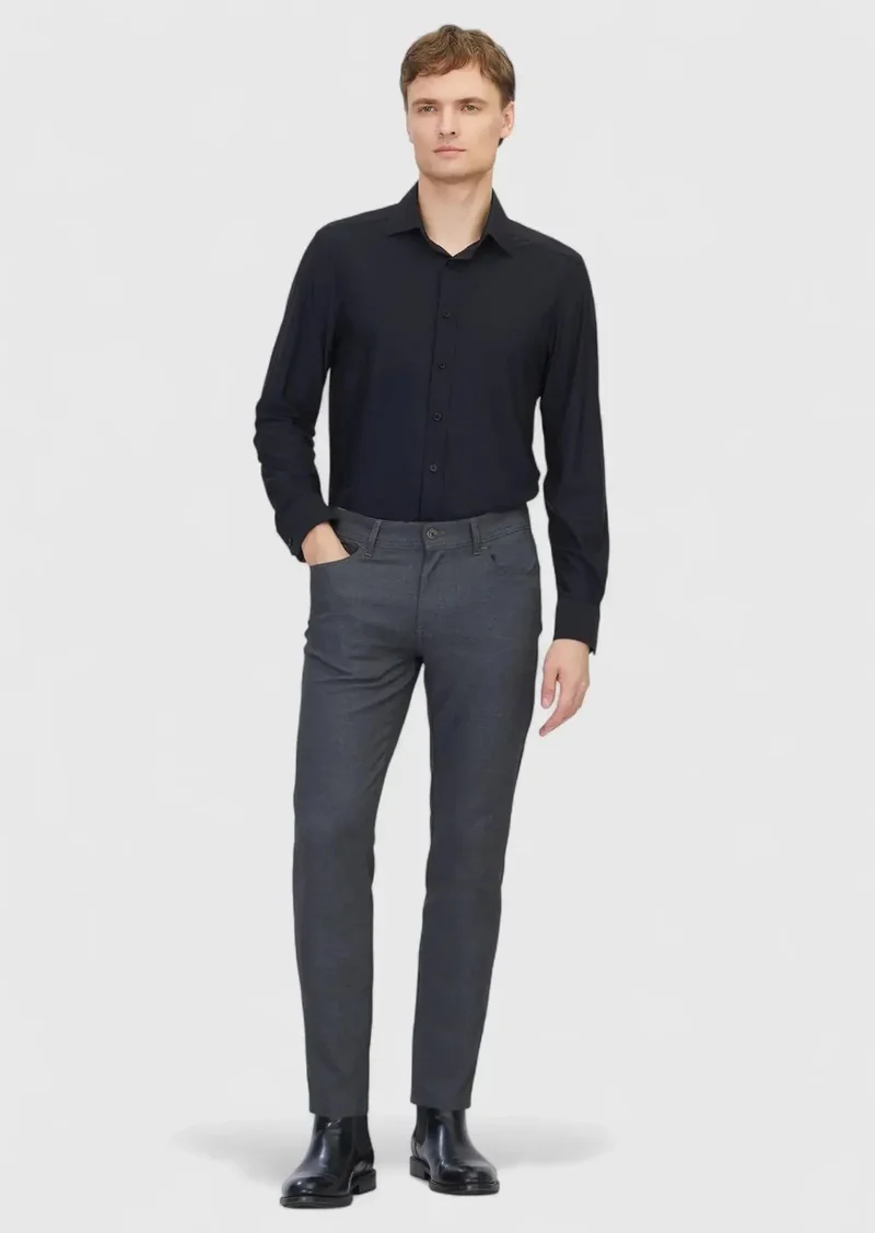 RAMSEY Grey Weaving Slim Fit Casual Trousers