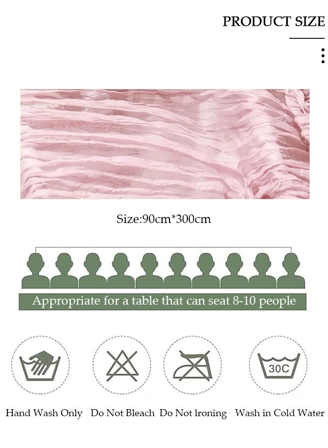DUNISO Crinkle Voile Table Runner 35x118 Inch, Sheer Chiffon Table Scarf for Wedding Party Decor  Boho Gauze Tablecloth for Birthday Baby Shower，Dining Decor， Valentine’s Day， Easter，Pink - Image 2