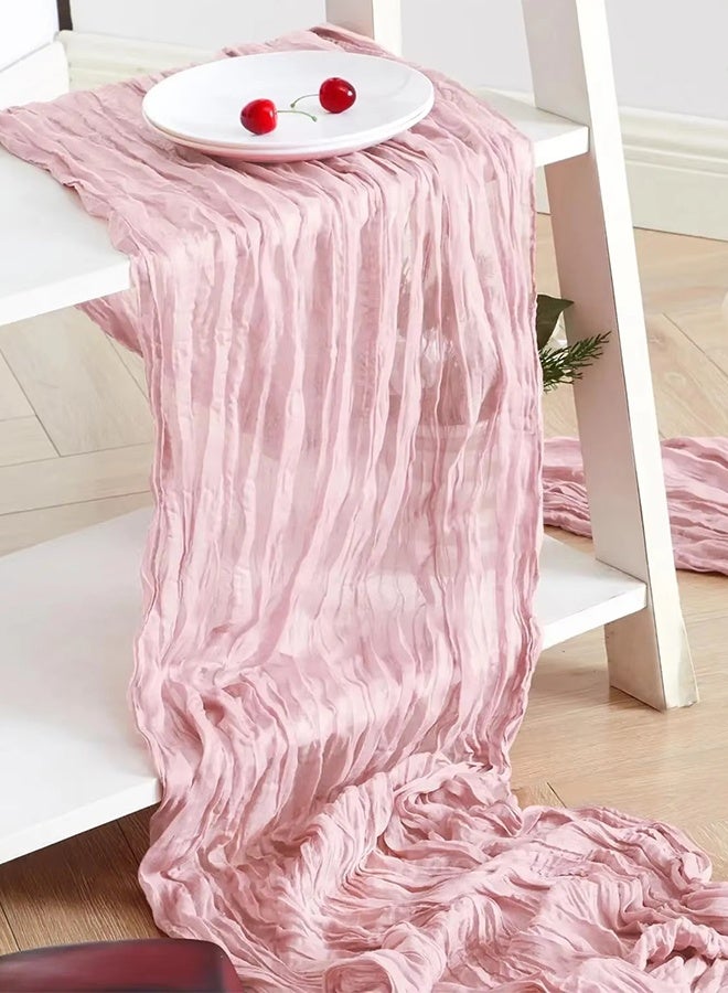 DUNISO Crinkle Voile Table Runner 35x118 Inch, Sheer Chiffon Table Scarf for Wedding Party Decor  Boho Gauze Tablecloth for Birthday Baby Shower，Dining Decor， Valentine’s Day， Easter，Pink - Image 5