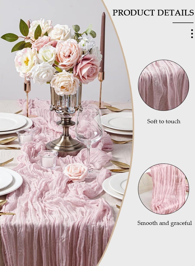 DUNISO Crinkle Voile Table Runner 35x118 Inch, Sheer Chiffon Table Scarf for Wedding Party Decor  Boho Gauze Tablecloth for Birthday Baby Shower，Dining Decor， Valentine’s Day， Easter，Pink - Image 4