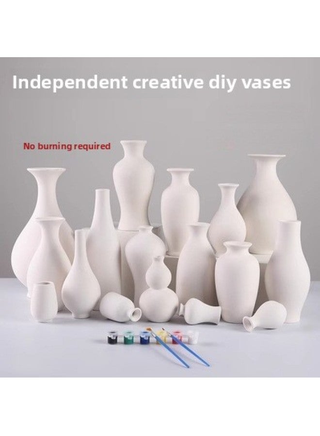 Beauenty Coloring Material Art Non-embryo Kindergarten Embryo White Vase Vase Water Extension Ceramic Gypsum Color Painting Parent-child-Color:68-8 White  - Image 2