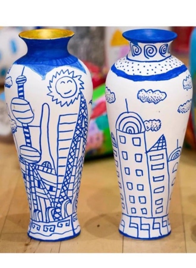 Beauenty Coloring Material Art Non-embryo Kindergarten Embryo White Vase Vase Water Extension Ceramic Gypsum Color Painting Parent-child-Color:68-8 White  - Image 3
