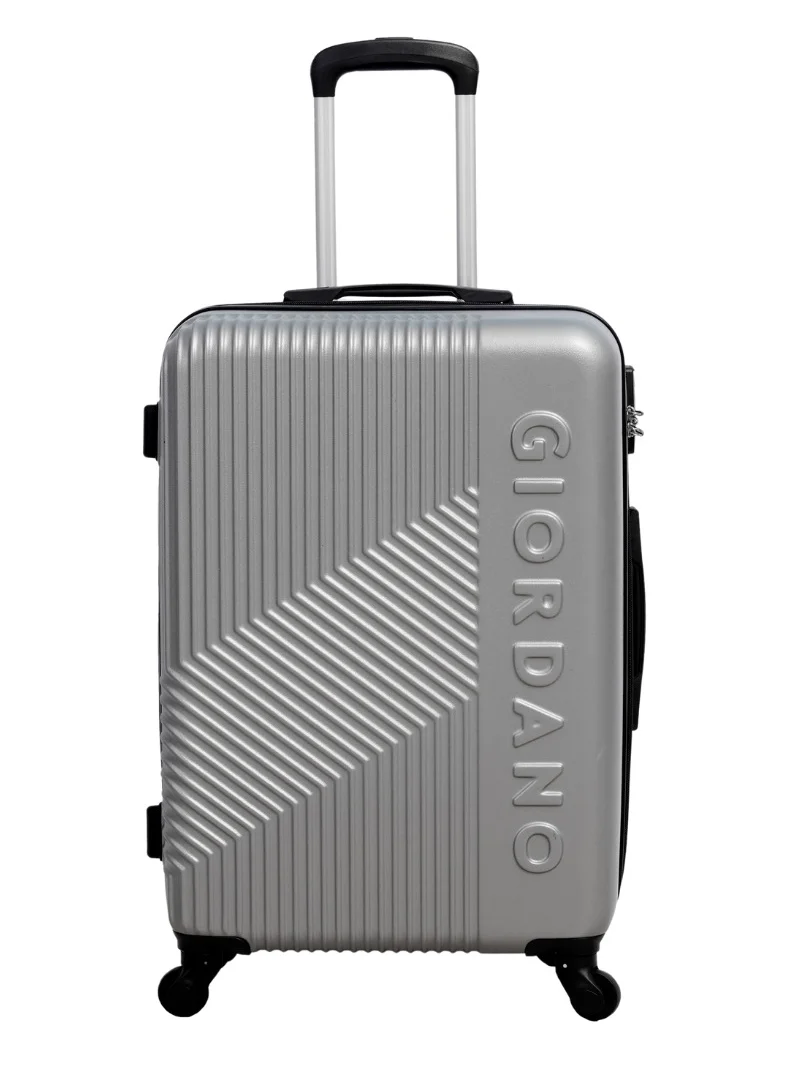 جيوردانو GIORDANO Logo Series Check-In Large Suitcase Silver, ABS Hard Shell Lightweight Durable 4 Wheels Luggage Trolley Bag 28" With Secure 3 Digit Number Lock.