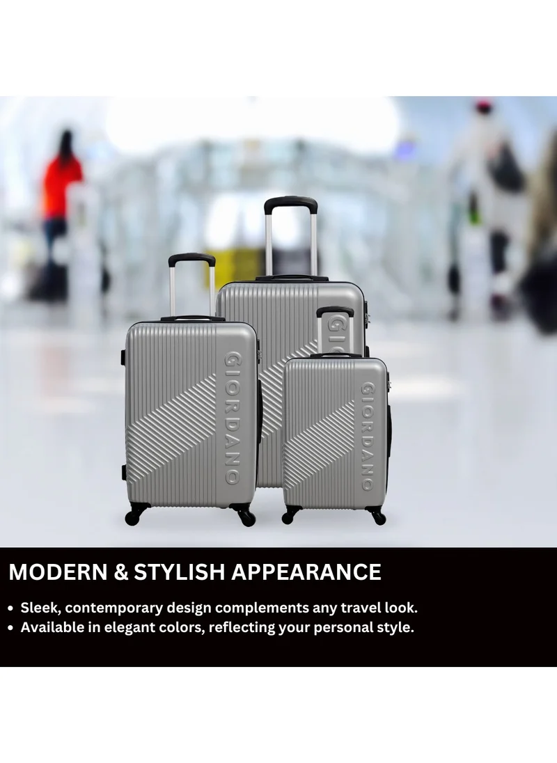 جيوردانو GIORDANO Logo Series Check-In Large Suitcase Silver, ABS Hard Shell Lightweight Durable 4 Wheels Luggage Trolley Bag 28" With Secure 3 Digit Number Lock.