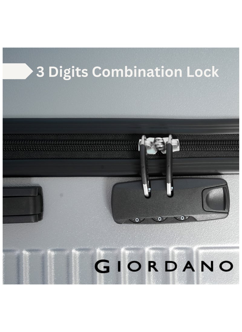 GIORDANO - GIORDANO Logo Series Check-In Large Suitcase Silver, ABS Hard Shell Lightweight Durable 4 Wheels Luggage Trolley Bag 28" With Secure 3 Digit Number Lock. - Image 1