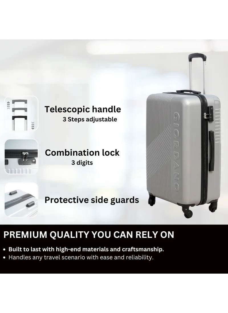 جيوردانو GIORDANO Logo Series Check-In Large Suitcase Silver, ABS Hard Shell Lightweight Durable 4 Wheels Luggage Trolley Bag 28" With Secure 3 Digit Number Lock.