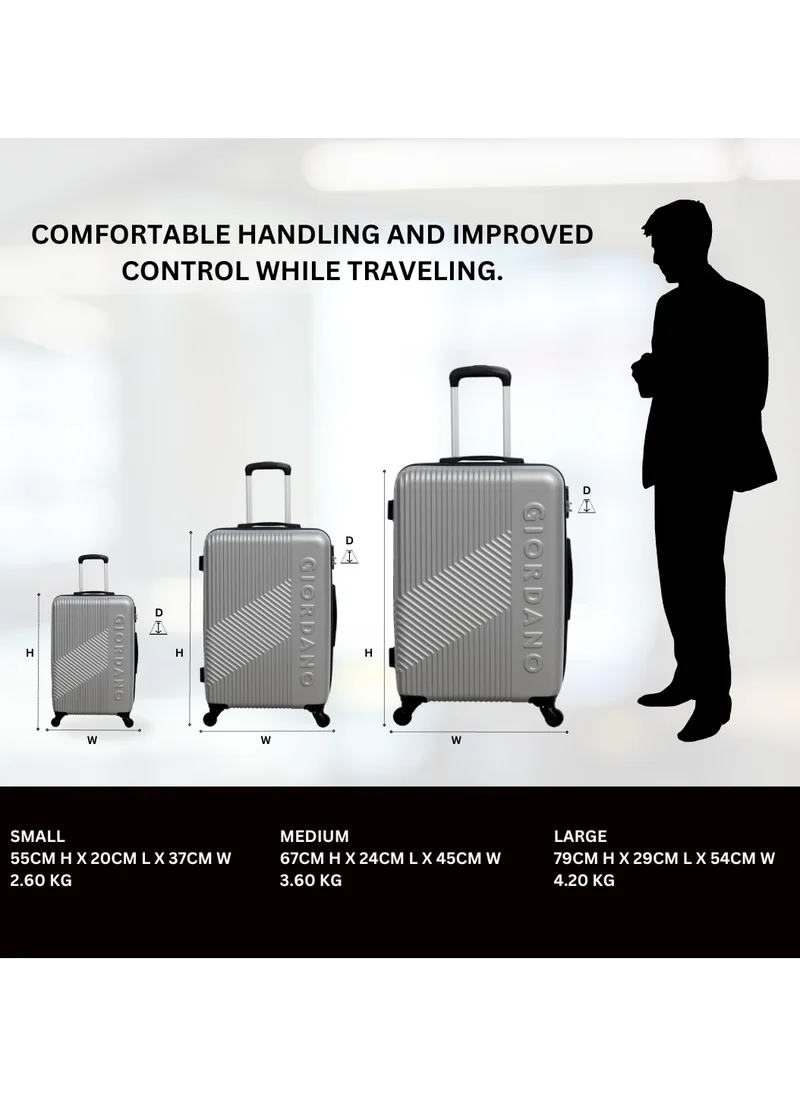 جيوردانو GIORDANO Logo Series Check-In Large Suitcase Silver, ABS Hard Shell Lightweight Durable 4 Wheels Luggage Trolley Bag 28" With Secure 3 Digit Number Lock.