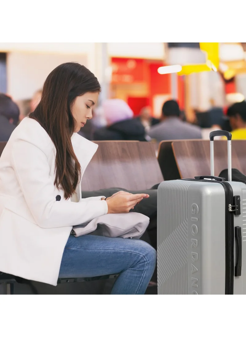 جيوردانو GIORDANO Logo Series Check-In Large Suitcase Silver, ABS Hard Shell Lightweight Durable 4 Wheels Luggage Trolley Bag 28" With Secure 3 Digit Number Lock.