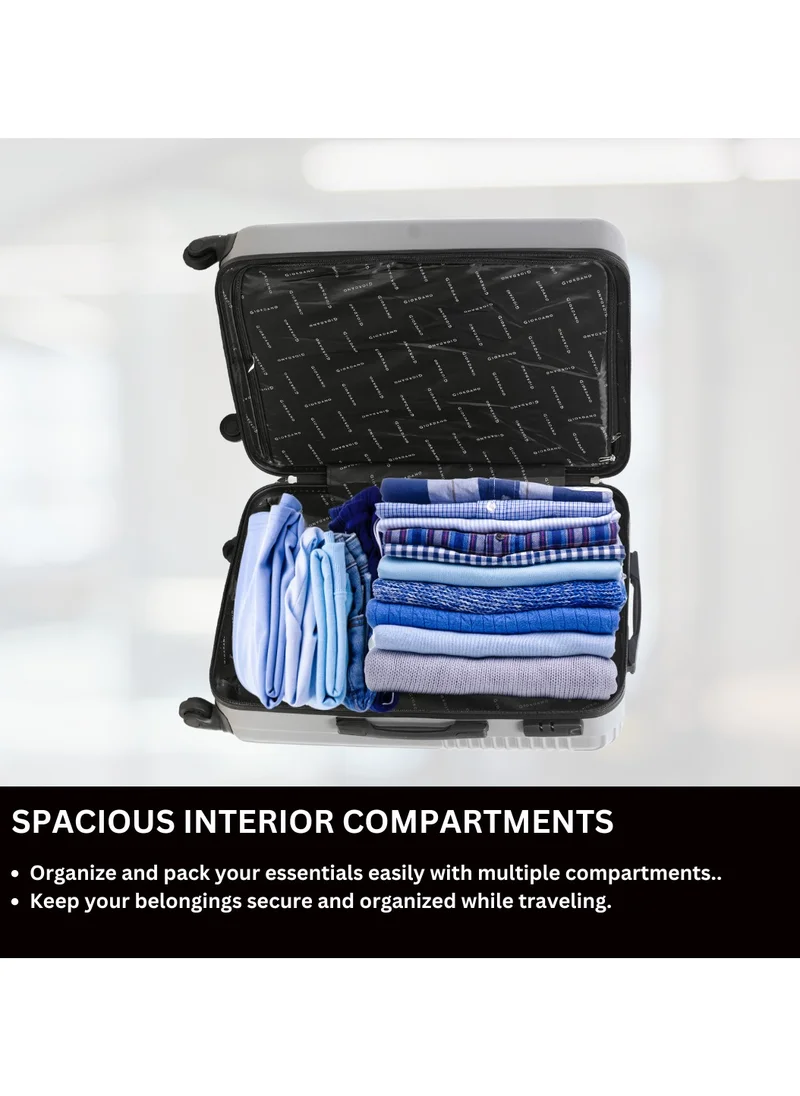 جيوردانو GIORDANO Logo Series Check-In Large Suitcase Silver, ABS Hard Shell Lightweight Durable 4 Wheels Luggage Trolley Bag 28" With Secure 3 Digit Number Lock.